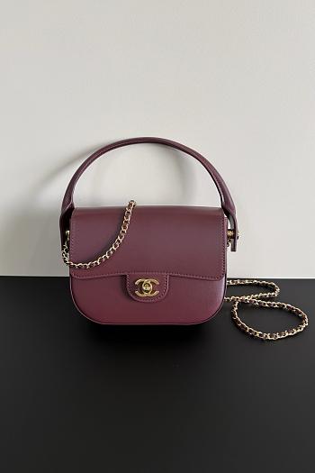 Bagsaaa Chanel Mini Flap Bag with Top Handle AS6424 Dark Burgundy - 19.5cm