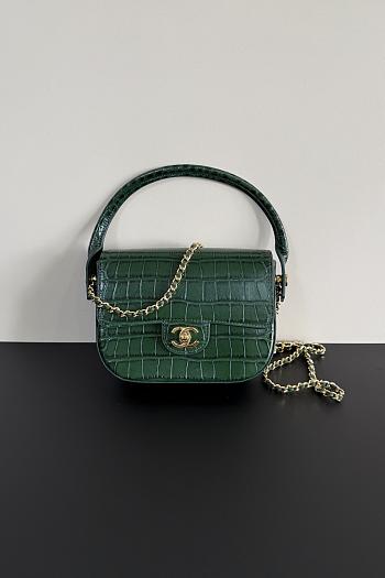 Bagsaaa Chanel Mini Flap Bag with Top Handle AS6424  Crocodile Embossed - 19.5cm
