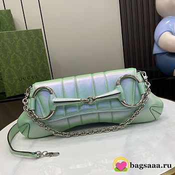 Bagsaaa Gucci Horsebit Chain Medium Shoulder Bag Green iridescent quilted leather - 38 x 15 x 16 cm