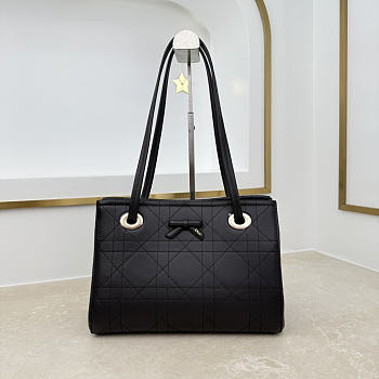 Bagsaaa Small Dior Promenade Shopping Bag Black Flat Cannage Calfskin - 27cm