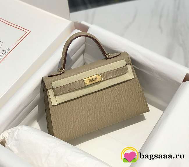 Bagsaaa Hermes Mini Kelly 20 bag beige grey & gold - 1