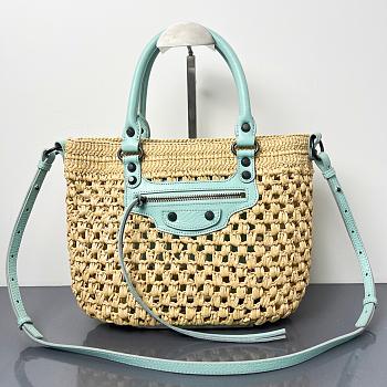 Bagsaaa Balenciaga Le City Basket Small in natural beige raffia & light green - 28cm