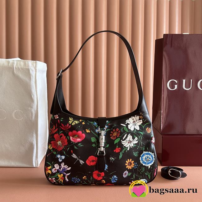 Bagsaaa Gucci Jackie 1961 medium shoulder bag 863136 black and multicolor - 31.5cm - 1