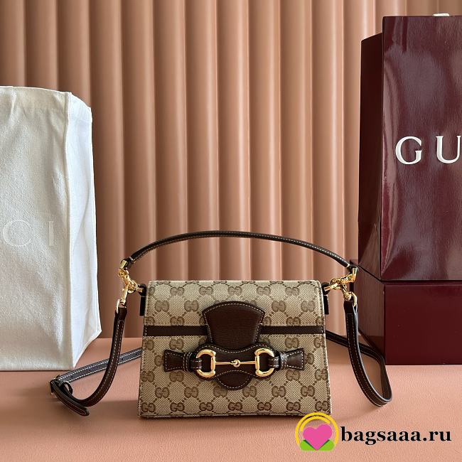 Bagsaaa Gucci Horsebit Duomo small top handle bag A006O9 brown GG - 20cm - 1