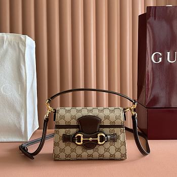 Bagsaaa Gucci Horsebit Duomo small top handle bag A006O9 brown GG - 20cm