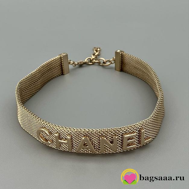Bagsaaa Chanel Gold Mesh Ribbon Choker Necklace  - 1