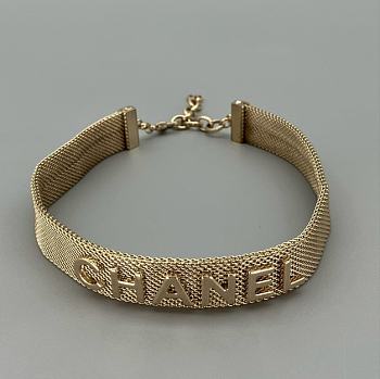 Bagsaaa Chanel Gold Mesh Ribbon Choker Necklace 