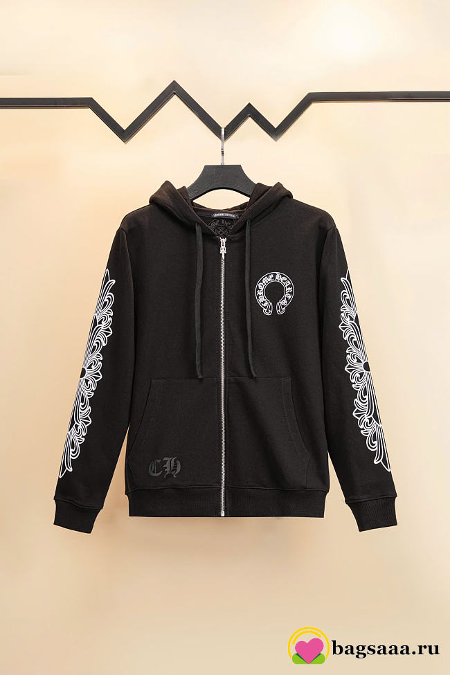 Bagsaaa Chrome Hearts Horseshoe Floral Cross zip-up hoodie black - 1