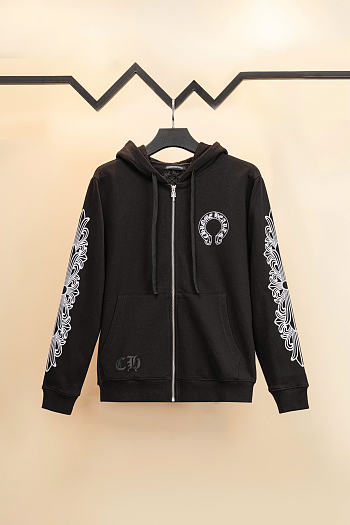 Bagsaaa Chrome Hearts Horseshoe Floral Cross zip-up hoodie black