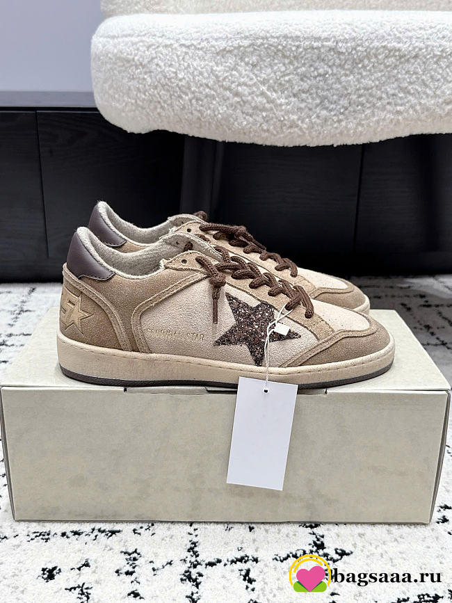Bagsaaa Golden Goose Ball Star suede sneakers in beige and brown - 1