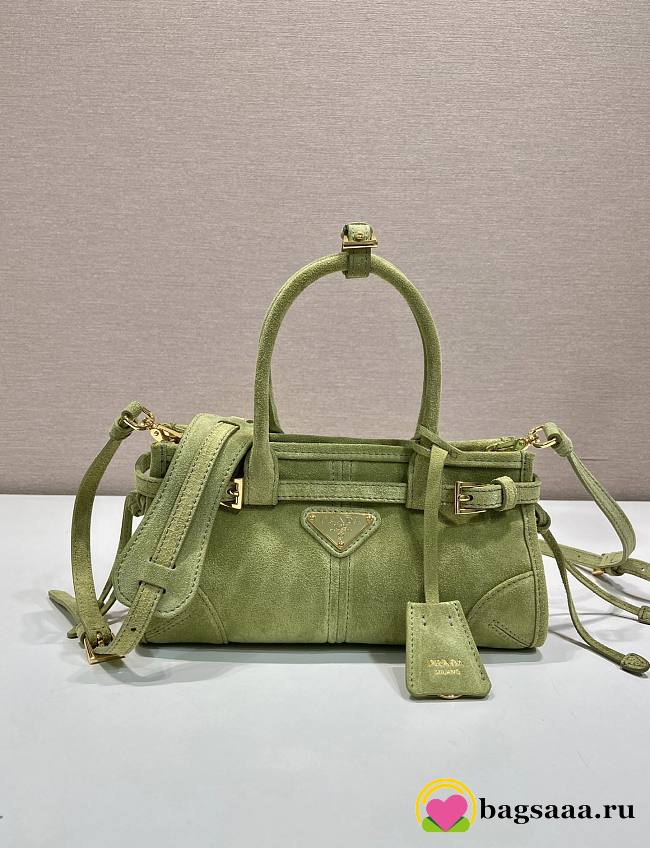 Bagsaaa Prada Bonnie suede mini handbag 1BA486 Agave green - 23.5 cm - 1