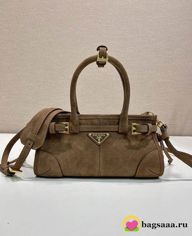 Bagsaaa Prada Bonnie suede mini handbag 1BA486 Cocoa Brown - 23.5 cm - 1