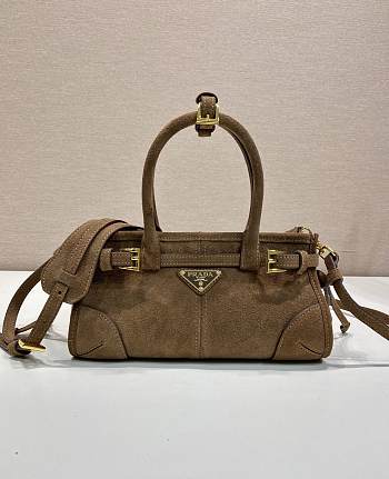 Bagsaaa Prada Bonnie suede mini handbag 1BA486 Cocoa Brown - 23.5 cm