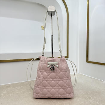 Bagsaaa Dior Adiorable Mini Bucket Bag Two-Tone Soupir Pink and Latte Cannage Lambskin - 22 cm