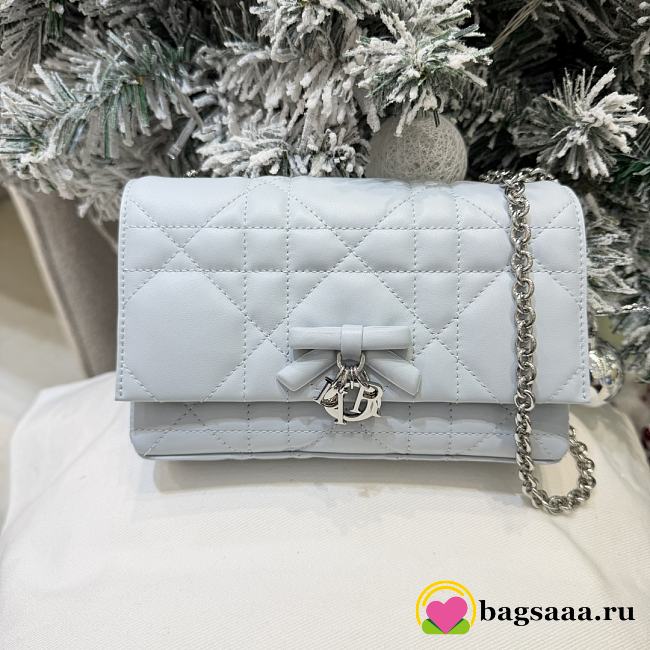 Bagsaaa Dior Mini Bag with Chain Ice Blue Macrocannage Lambskin - 19cm - 1