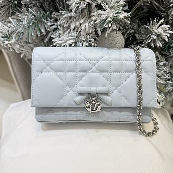 Bagsaaa Dior Mini Bag with Chain Ice Blue Macrocannage Lambskin - 19cm
