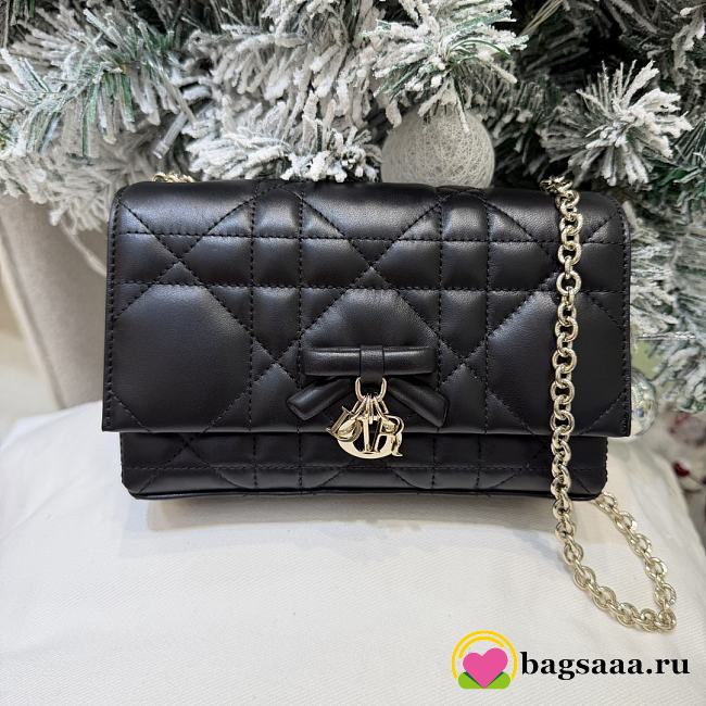 Bagsaaa Dior Mini Bag with Chain Black Macrocannage Lambskin - 19cm - 1