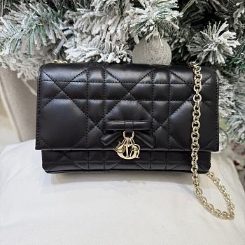 Bagsaaa Dior Mini Bag with Chain Black Macrocannage Lambskin - 19cm