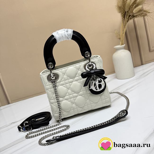 Bagsaaa Mini Lady Dior Bag with Chain Two-Tone Latte and Black - 17cm - 1