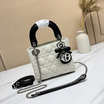 Bagsaaa Mini Lady Dior Bag with Chain Two-Tone Latte and Black - 17cm