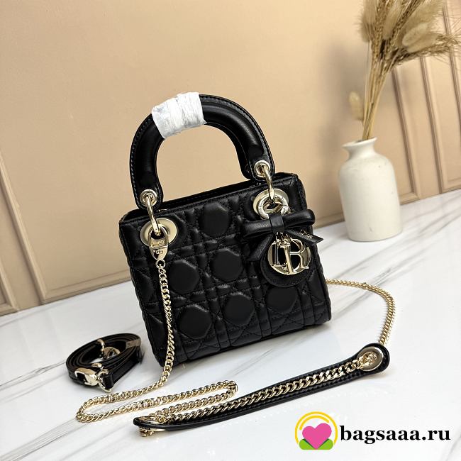Bagsaa Mini Lady Dior Bag with Chain Black Cannage Lambskin - 17cm - 1