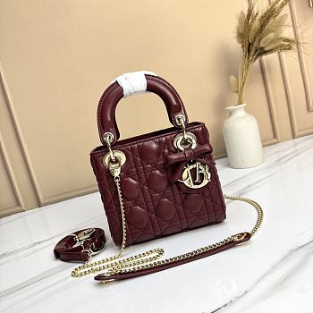 Bagsaa Mini Lady Dior Bag with Chain Red Cannage Lambskin - 17cm