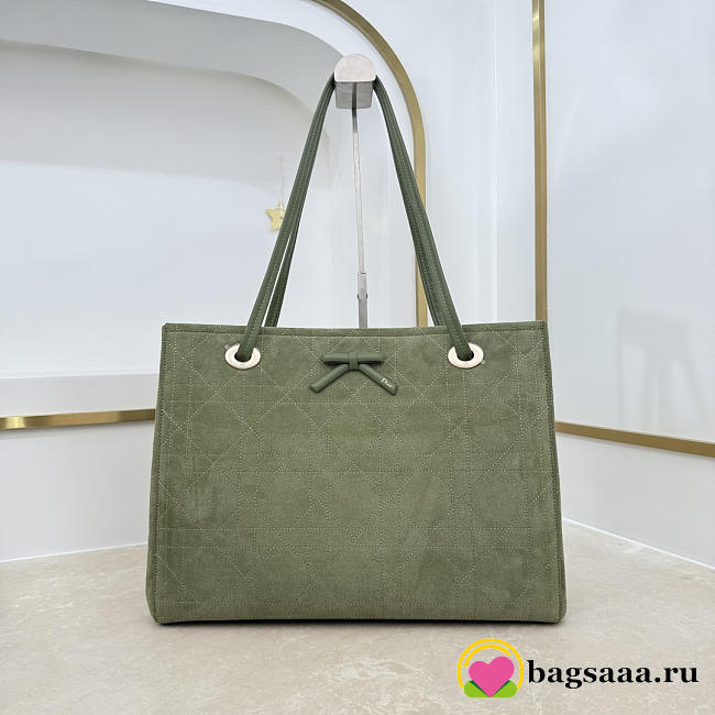 Bagsaaa Medium Dior Promenade Shopping Bag Khaki Flat Cannage Suede Calfskin - 37cm - 1