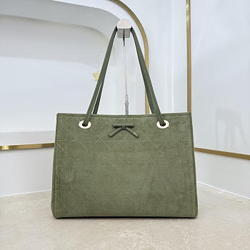 Bagsaaa Medium Dior Promenade Shopping Bag Khaki Flat Cannage Suede Calfskin - 37cm