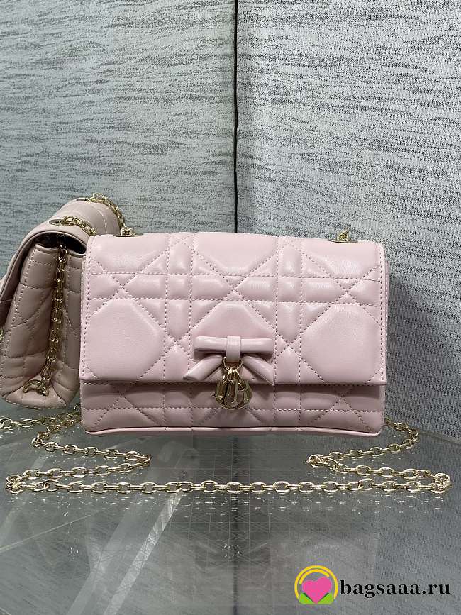 Bagsaaa Dior Mini Bag with Chain Soupir Pink Macrocannage Lambskin - 19cm - 1