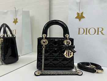 Bagsaaa Mini Lady Dior Bag Black Patent Cannage Calfskin with bow - 17cm