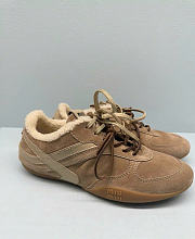 Bagsaaa Miu Miu Gymnasium suede and shearling sneakers beige - 1