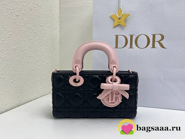 Bagsaaa Dior Mini Lady D-Joy Bag Black and Soupir Pink Cannage Lambskin - 19cm - 1