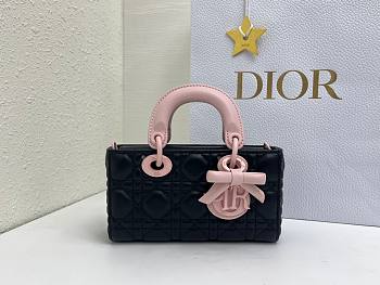 Bagsaaa Dior Mini Lady D-Joy Bag Black and Soupir Pink Cannage Lambskin - 19cm