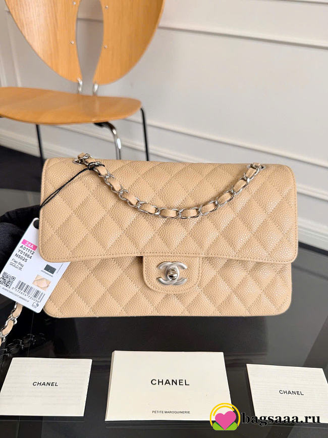 Bagsaaa Chanel Medium Flap Bag Beige Caviar & Silver Hardware - 25.5cm - 1