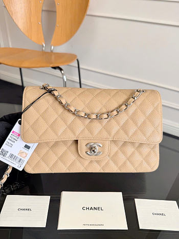 Bagsaaa Chanel Medium Flap Bag Beige Caviar & Silver Hardware - 25.5cm