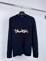 Bagsaaa LV Embroidered Signature Long-Sleeved Crewneck Navy - 1