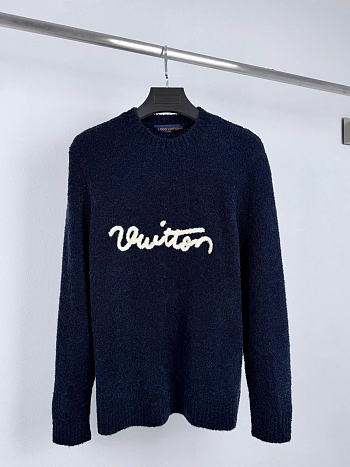 Bagsaaa LV Embroidered Signature Long-Sleeved Crewneck Navy