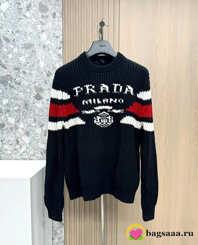 Bagsaaa Prada Jacquard Sweater features striking red and white - 1