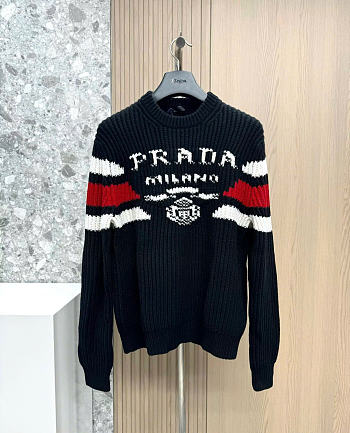 Bagsaaa Prada Jacquard Sweater features striking red and white