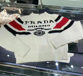 Bagsaaa Prada Logo Striped Cashmere Sweater white