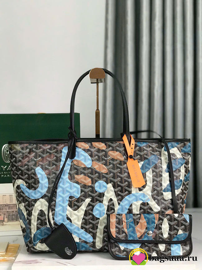 Bagsaaa Goyard Goyardine Saint Louis Lettres Camouflage PM Black Blue - 34cm - 1