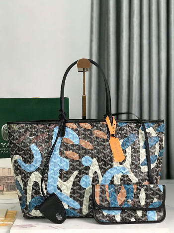 Bagsaaa Goyard Goyardine Saint Louis Lettres Camouflage PM Black Blue - 34cm