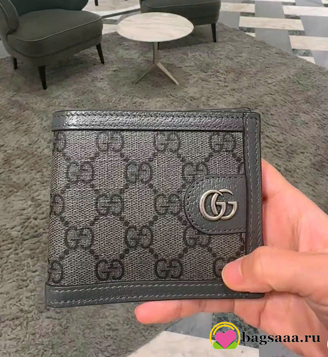 Bagsaaa Gucci GG Supreme Bifold Wallet Gray Leather Compact - 12cm - 1