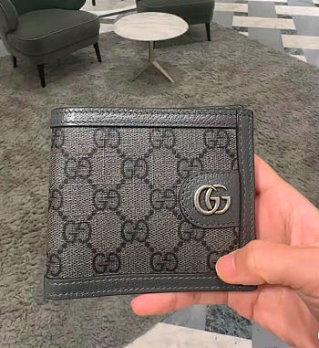 Bagsaaa Gucci GG Supreme Bifold Wallet Gray Leather Compact - 12cm